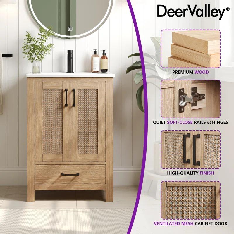 DeerValley Cove 24" Fully Assembled Single Bathroom Vanity with Ceramic Top, Soft-close Doors and Drawer