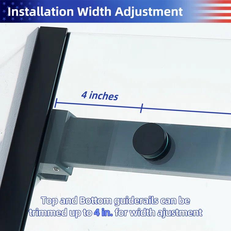 HBEZON Siva 60 In. W X 75 In. H Semi-Frame Sliding Shower Door In Black With 5/16" Tempered Clear Glass HBZ01-AP03-BK