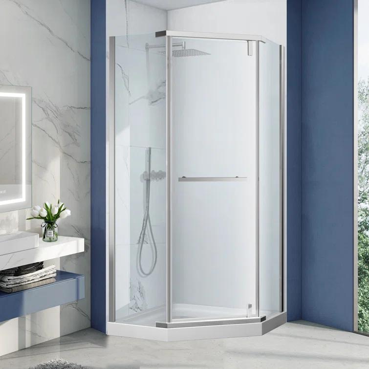 Bossicavelly 36" x 72" Neo-angle Pivot Semi Frameless Corner Shower Enclosure BOPSSD07CH