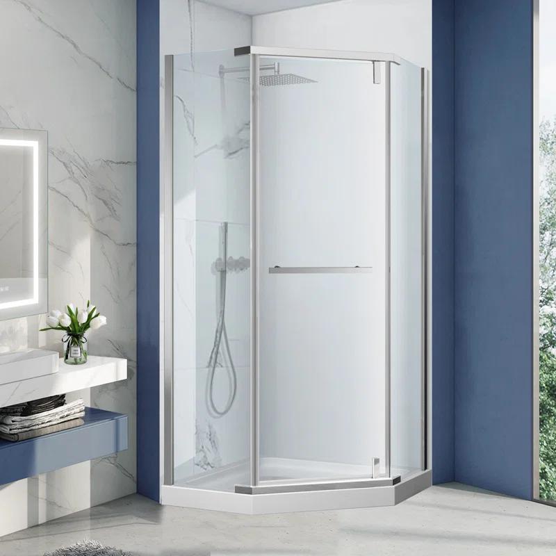Bossicavelly 36" x 72" Neo-angle Pivot Semi Frameless Corner Shower Enclosure BOPSSD07CH