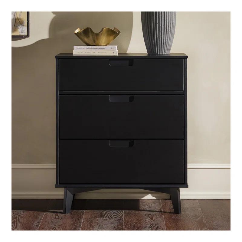 George Oliver Mid-Century Modern Solid Wood 3-Drawer Dresser – Black