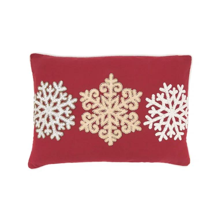 Saro Trio Snowflake Embroidered Poly Filled Throw Pillow