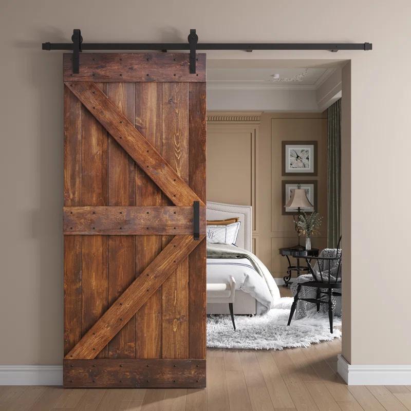 Paneled Wood and Metal K Series DIY Knotty Barn Door with Installation Hardware Kit