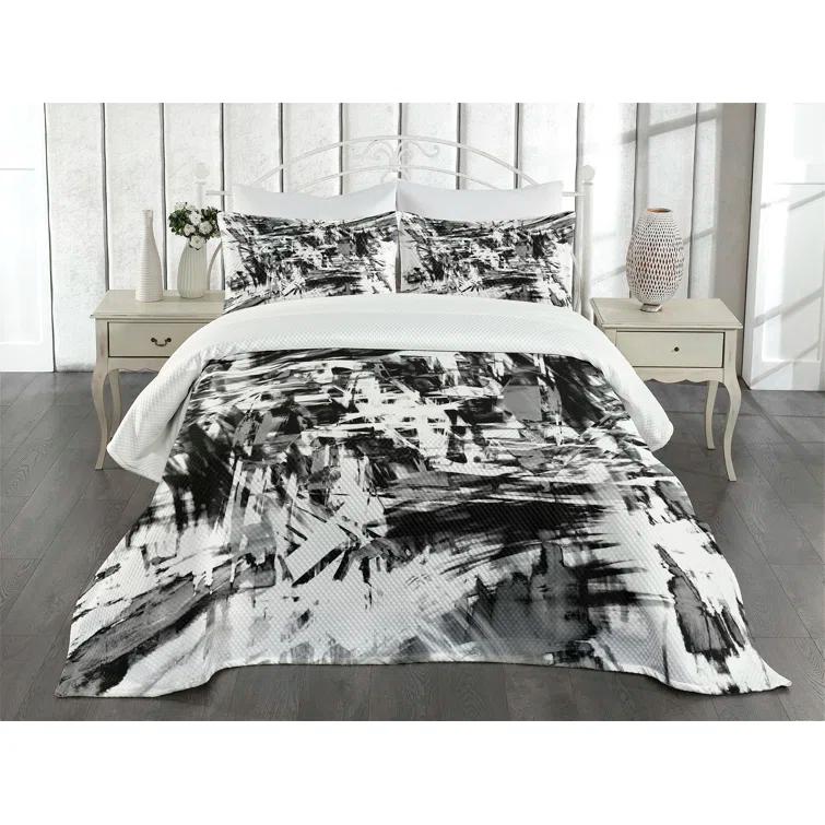 Ambesonne Ambesonne Black and White Bedspread Set Grunge Art White Black and Grey