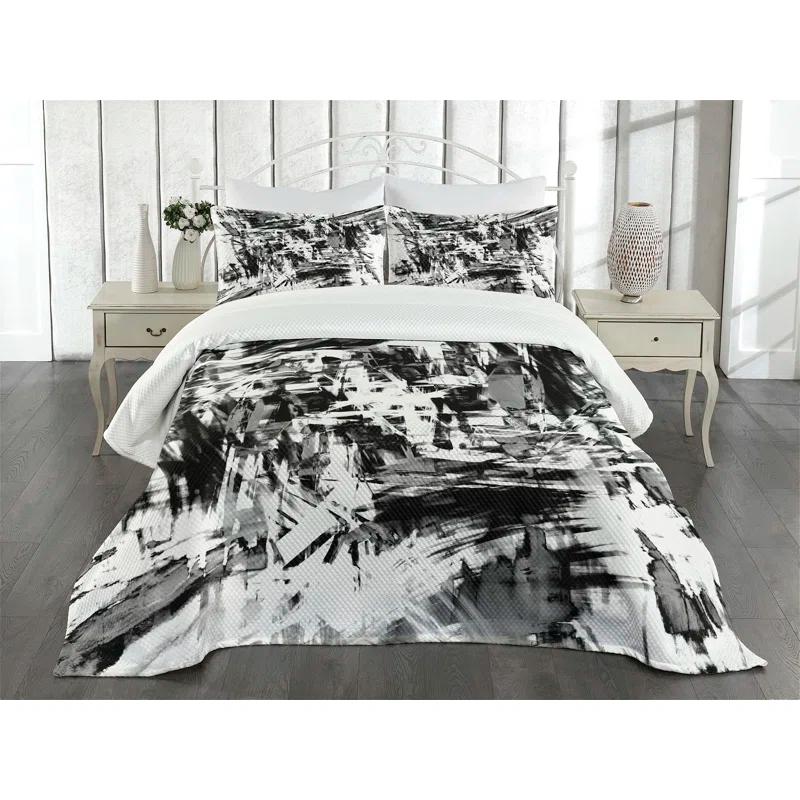 Ambesonne Ambesonne Black and White Bedspread Set Grunge Art White Black and Grey