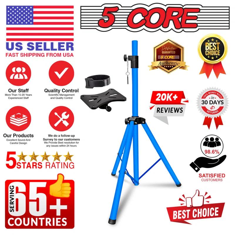 Arlmont & Co. 5 Core Speaker Stand Height Adjustable PA DJ Tripod Studio Monitor Stands w 35mm Compatible Insert