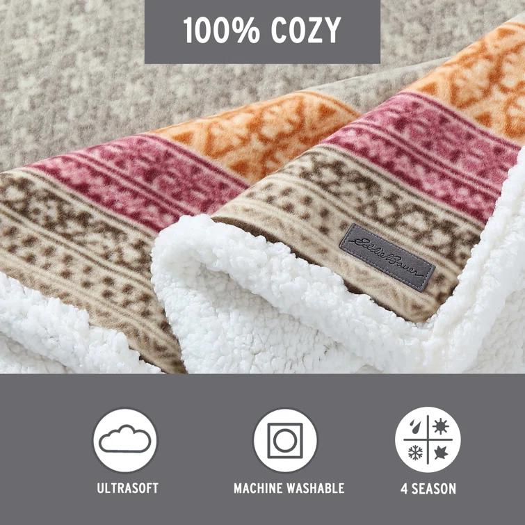 Eddie Bauer Eddie Bauer Printed Plush Fleece/Sherpa Oversized Throw Blanket