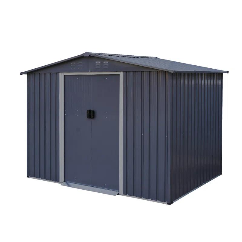 Outdoor Storage Shed 6 FT Large Metal Tool Sheds, Heavy Duty Storage House With Sliding Doors With Air Vent For Backyard Patio Lawn To Store Bikes, Tools, Lawnmowers Dark Grey