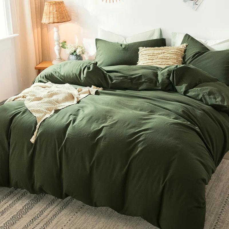MOOMEE 100% Washed Cotton Linen Like Textured Duvet Cover Set