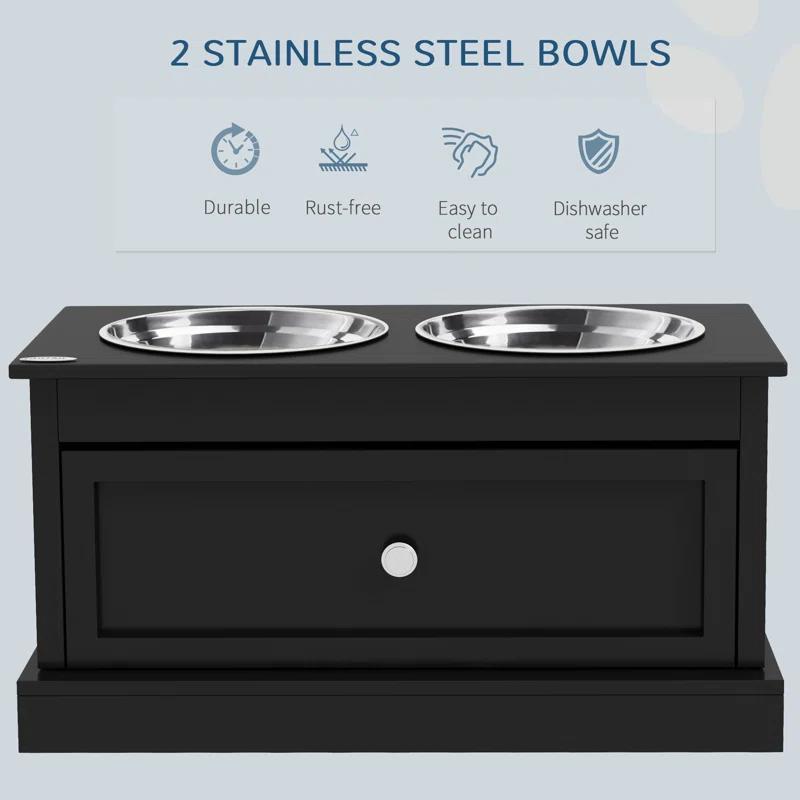 Pawhut PawHut Large Elevated Dog Bowls with Storage, Raised Dog Bowl Stand, Black