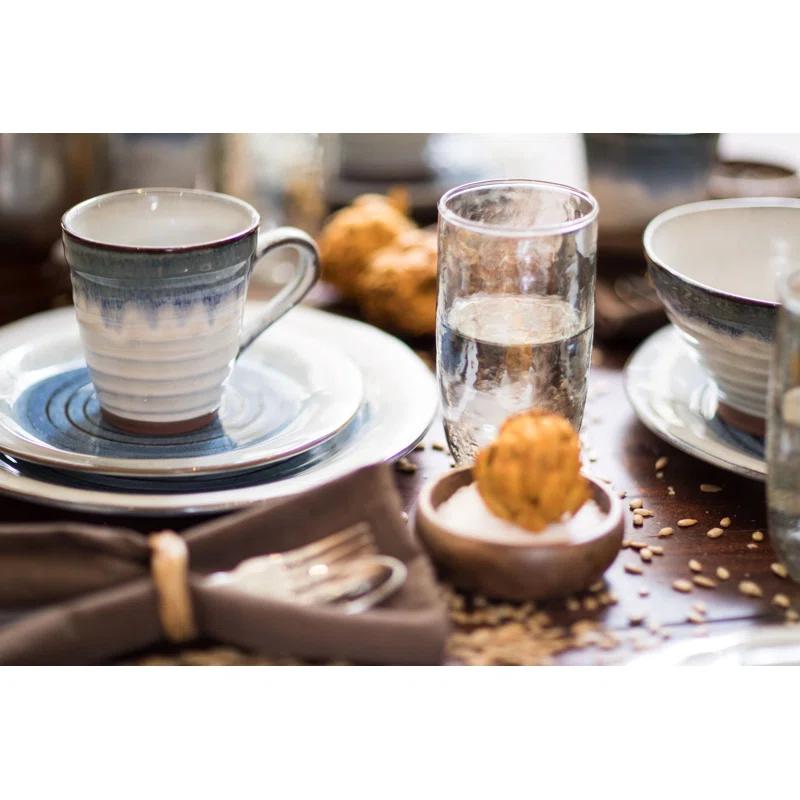 Sango Sango Talia 16-Piece Casual Blue Stoneware Dinnerware Set - Service For 4, Blue/White