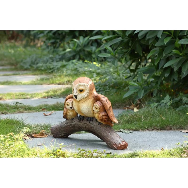 Polyresin Owl Family Figurine with Natural Finish