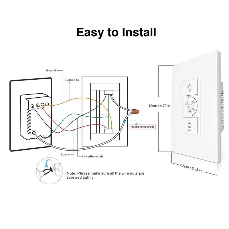 CARRO Carro Home Smart Switch, Fan Speed Control And Light On/off Switch Works With Amazon Alexa, Google Home, And Siri Shortcut, Universal Wifi Fan & Light Controller.