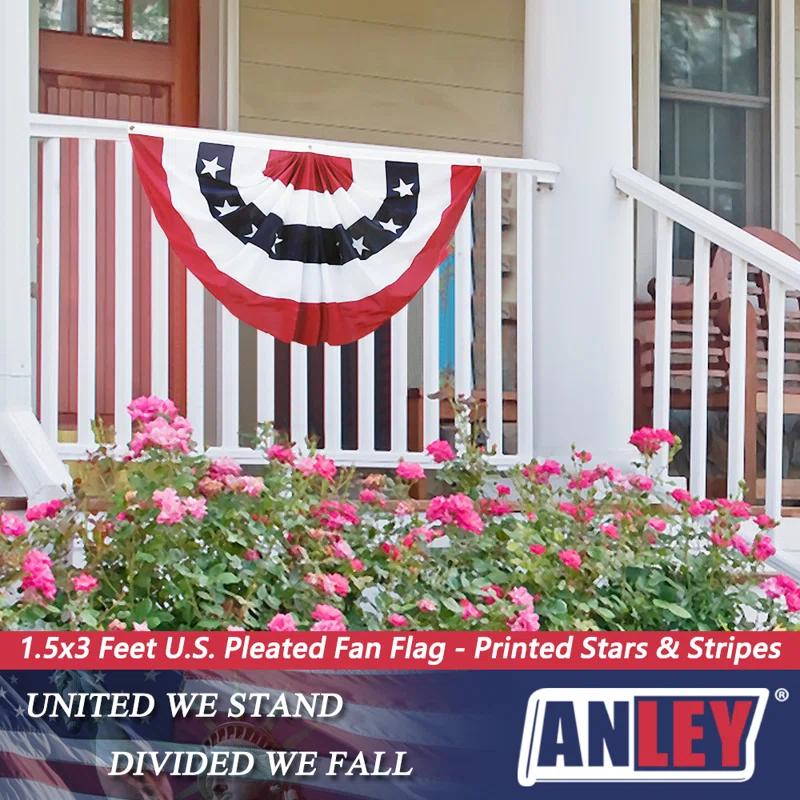 ANLEY USA Pleated Fan Flag, 1.5x3 ft American US Bunting Flag (Set of 2)