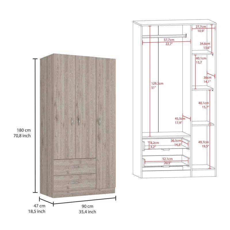 Freeport Park® Ferrante 3 Door Armoire with Drawers, Shelves, and Hanging Rod