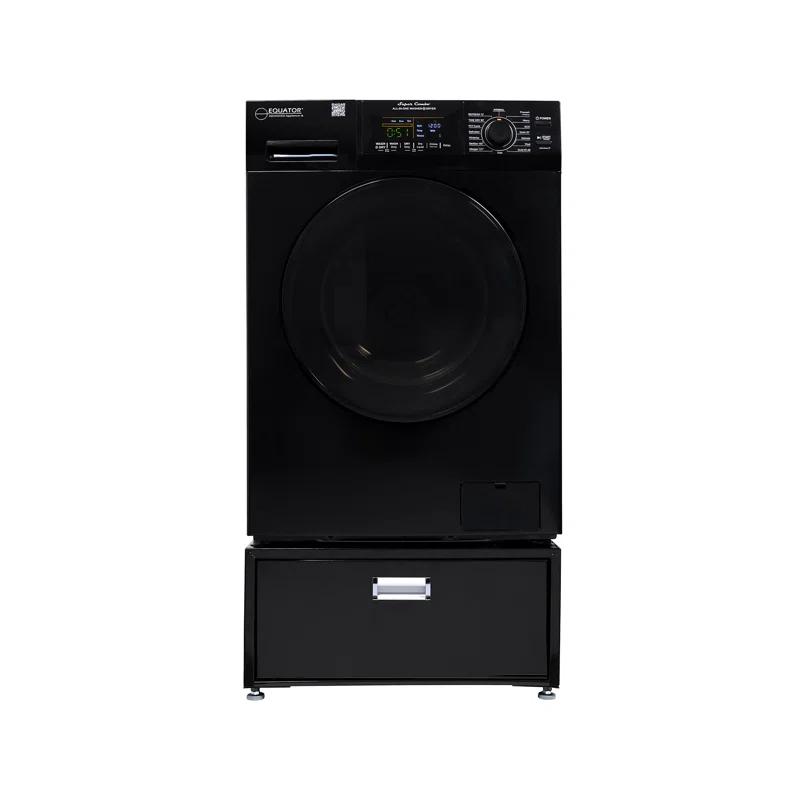 Equator Advanced Appliances All-in-one Washer Dryer Ventless FULLY BUILTIN 0-CLEARANCE 1.62cf/15lbs 110V 1400RPM with Pedestal EZ 4700 C + PDL 4455 Black