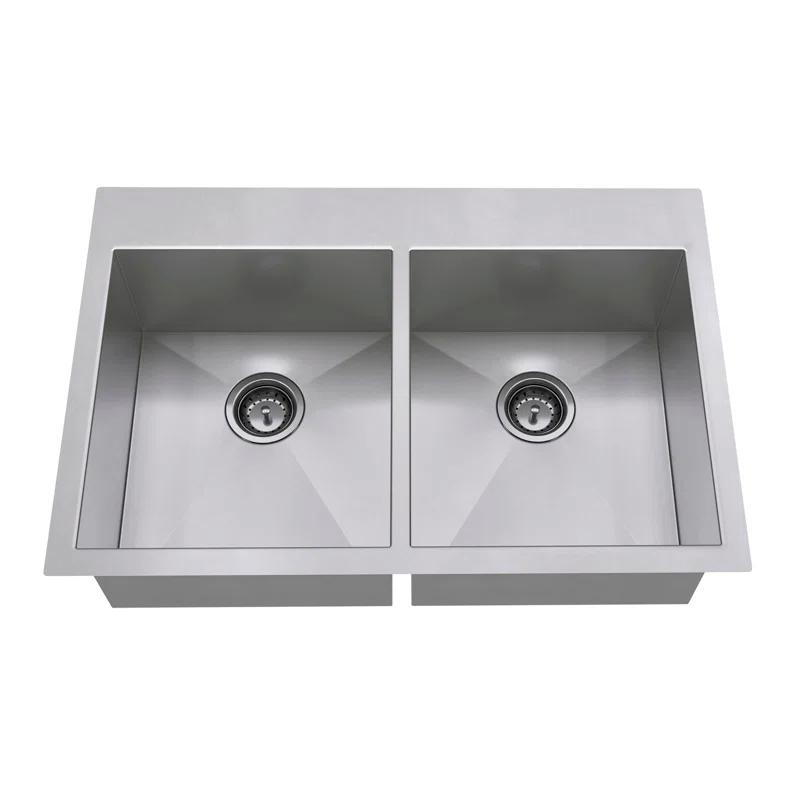 Edgewater 33'' L Undermount Double Bowl Stainless Steel Kitchen Sink