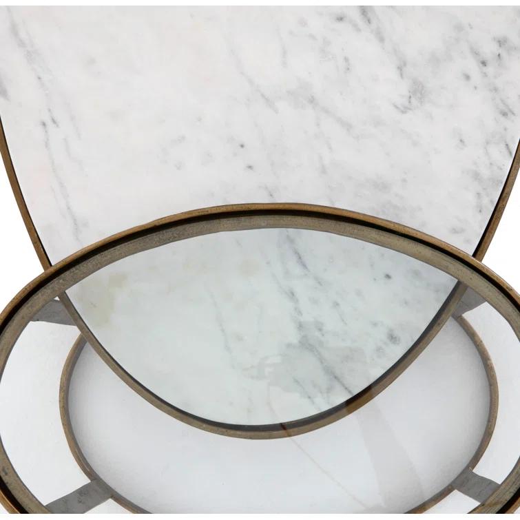 Gold and White Oval Marble Glass Nesting Coffee Table