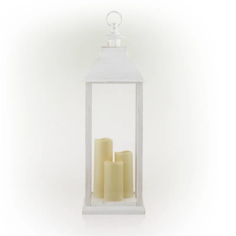 28'' White Outdoor Lantern with LED Candles