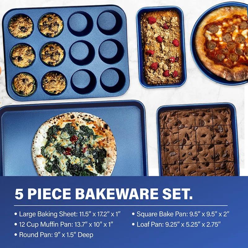 Granitestone Blue 20 Piece Aluminum Non Stick Cookware & Bakeware Set with Ultra Nonstick Surface, Oven & Dishwasher Safe