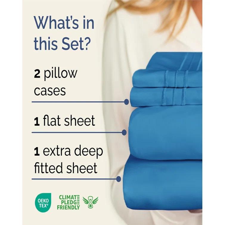 4 Piece Ultra Soft & Cooling Deep Pocket Sheet Set Brushed Hotel Luxury Bed Sheets