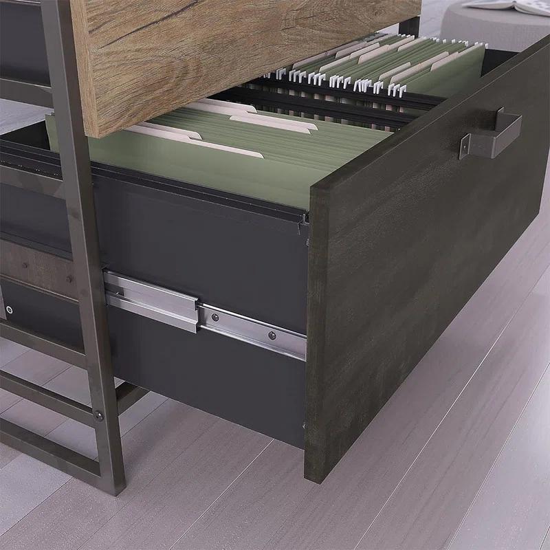 17 Stories Lateral File Cabinet,Sturdy Industrial Steel Frame with Open Sides and Matching Hardware Storage for Home and Office, Rustic Gray