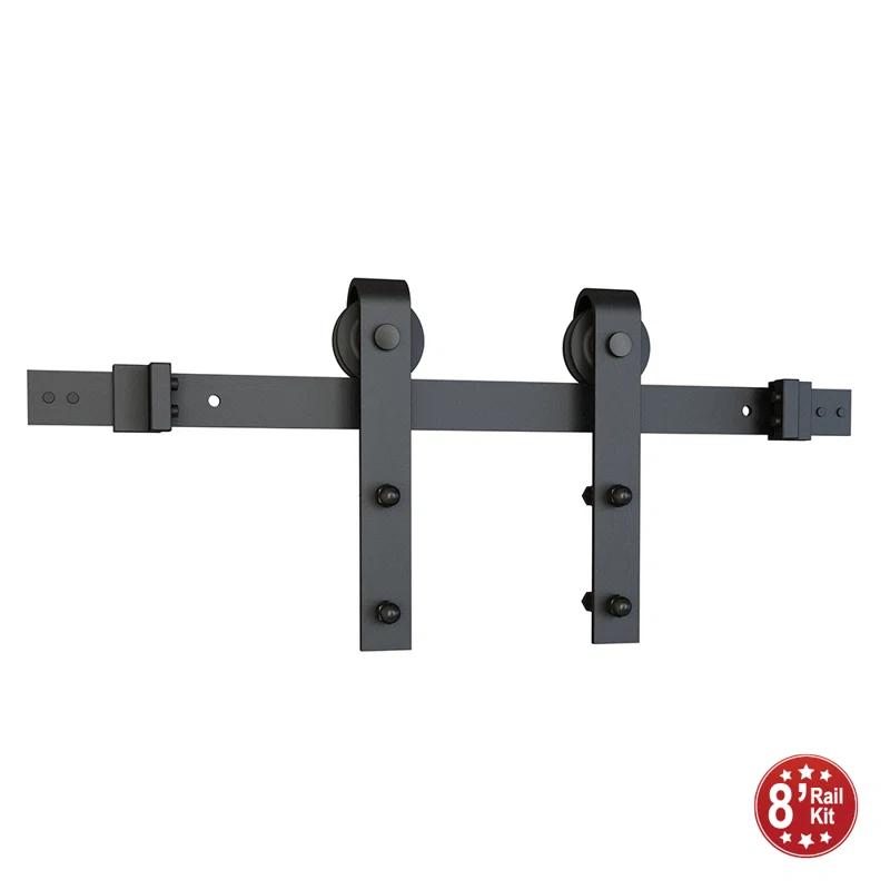 American Pro Decor Steel Sliding Rolling Barn Door Hardware Kit for Single Wood Doors with Routed Floor Guide