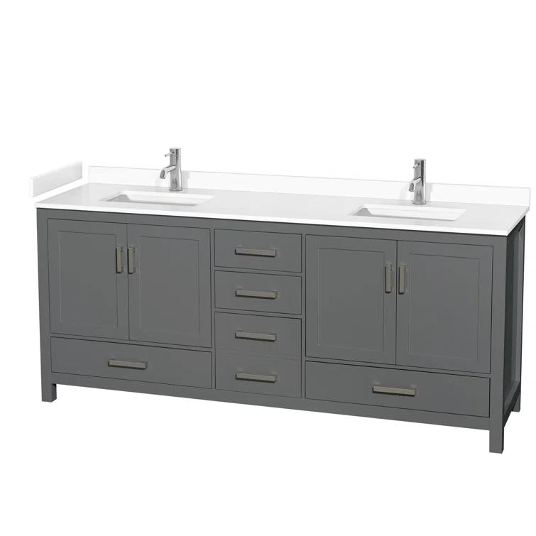 Wyndham Collection Sheffield 80" Freestanding Double Bathroom Vanity with Cultured Marble Top