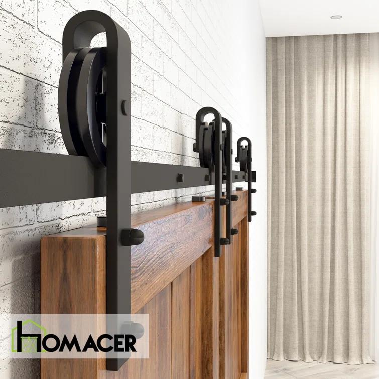 Homacer Black Rustic Spoke Wheel Design Non-Bypass Double Barn Door Hardware Kit( Door Not Included)