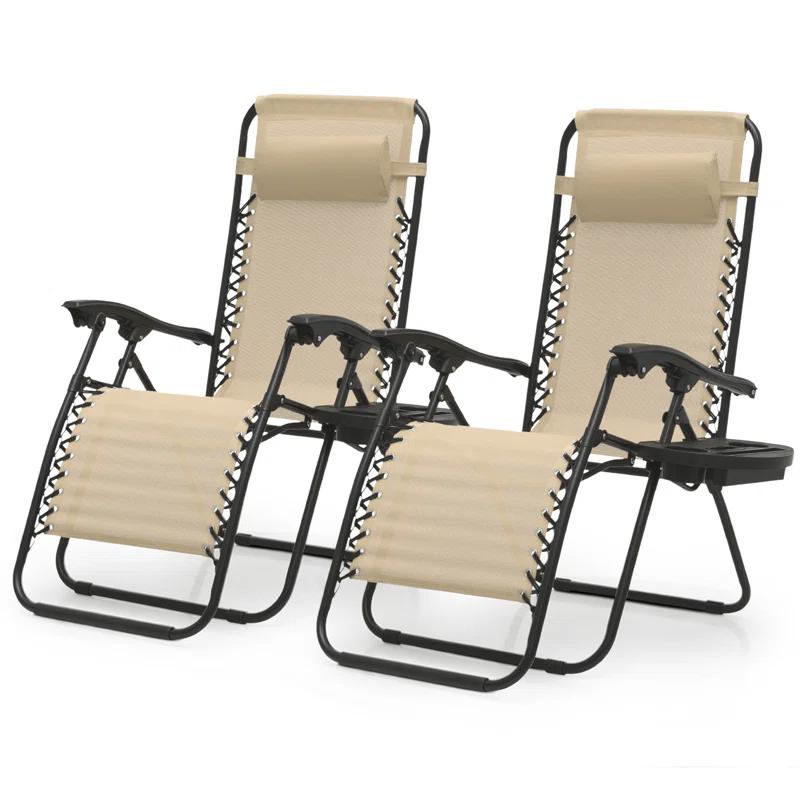Arlmont & Co. Zero Gravity Chairs Recliners Outdoor Adjustable Foldable Reclining Lounge Chairs with Cup Holder (Set of 2)