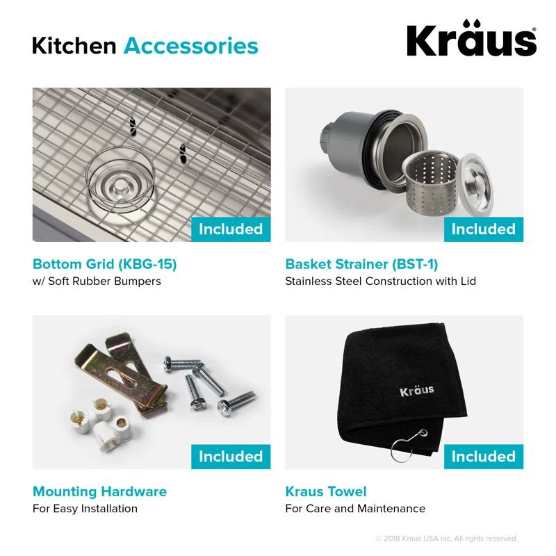 KRAUS Premier Undermount Single Bowl 18-Gauge Stainless Steel Kitchen Sink