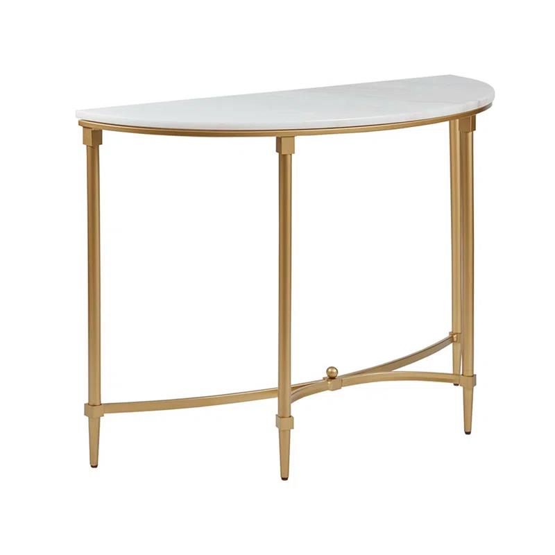 Bordeaux Marble Top Half-Moon Gold Metal Console Table