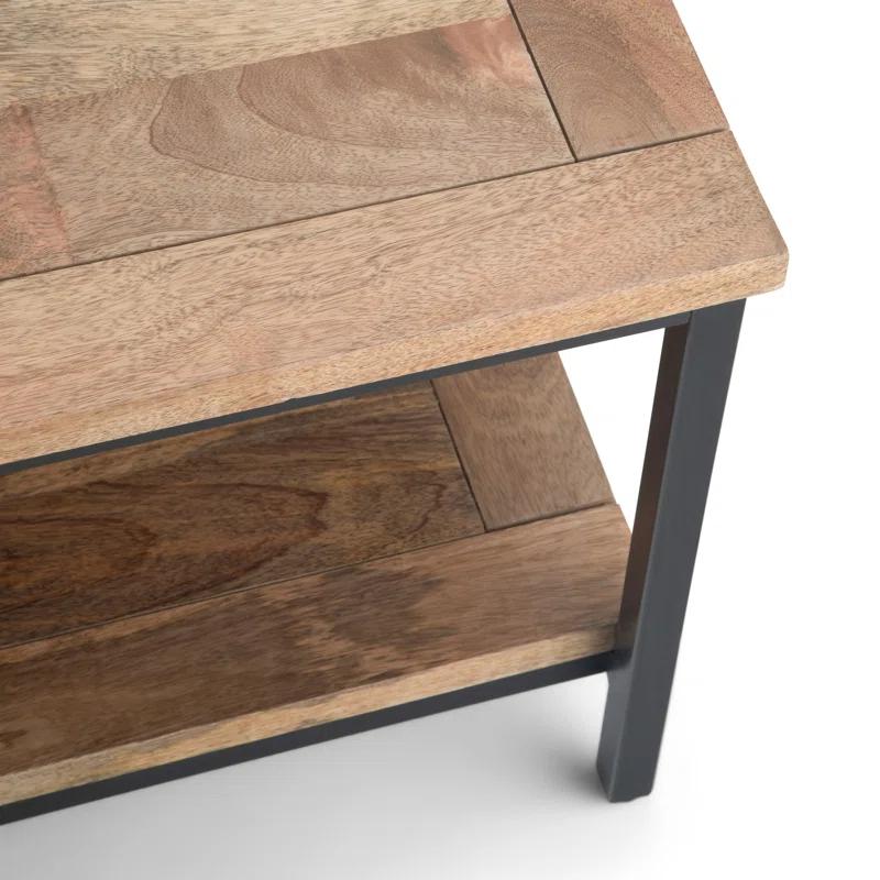Simpli Home Skyler 34"W Solid Mango Wood Industrial Square Coffee Table with Open Shelf and Metal Frame