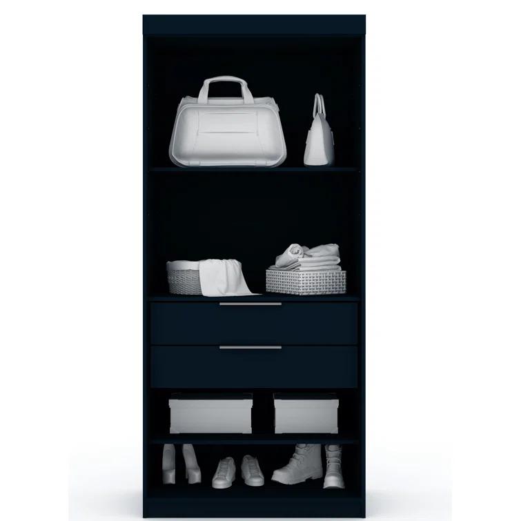 Manhattan Comfort Mulberry Open Wardrobe Closet with Drawers and Adjustable Shelves in Midnight Blue