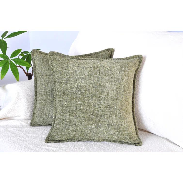 Oveesha Soft Chenille Throw Pillow Covers With Stitched Edge (Set of 2)
