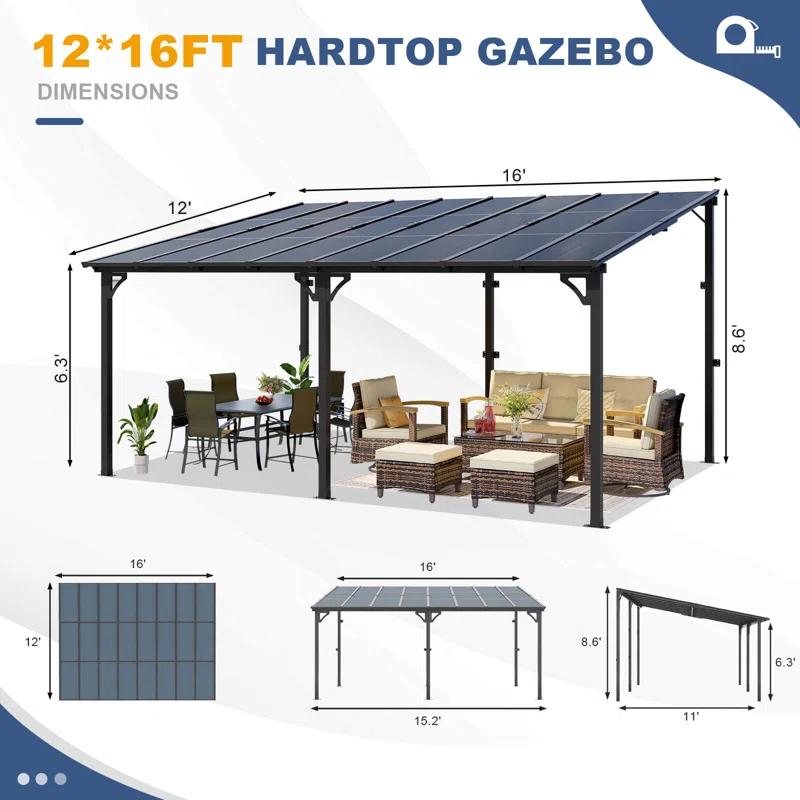 MEISSALIVVE Gazebo, Wall Mounted Gazebo, Lean To Metal Awnings Gazebos, Gazebo Pergola With Sloped Roof, Outdoor Patio Gazebo Awning For Backyard, Deck