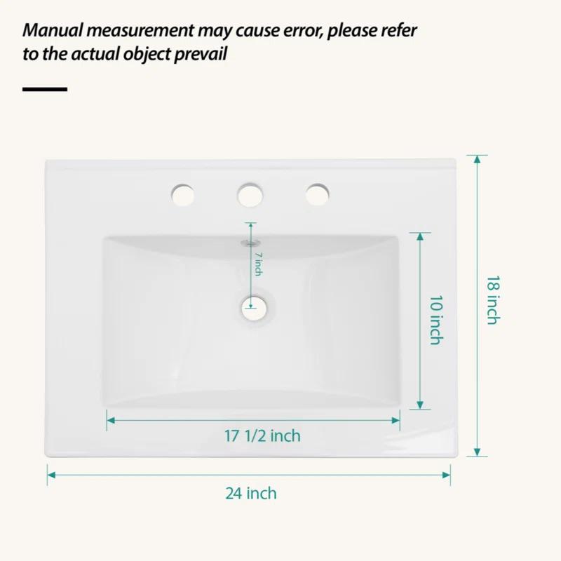 Tech Cube 24"X18" White Rectangular Single Vanity Top With Overflow(Sink Only) TCYX05466A