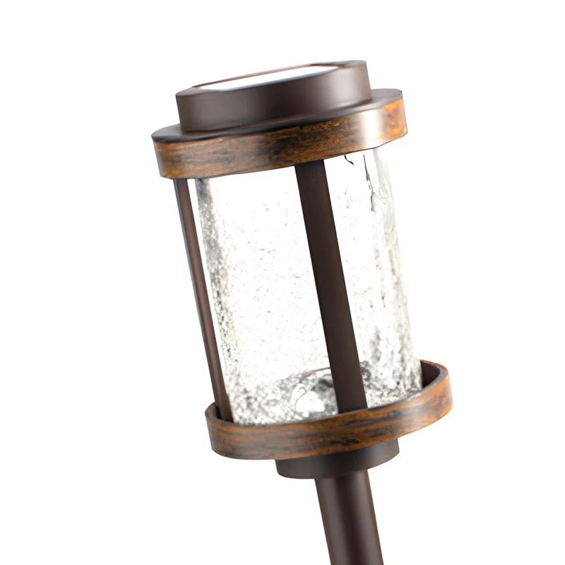 Fusionbrands Fusion Solar Stake Light with Crackle Glass Lens, Bronze/Woodgrain (4 Pack)