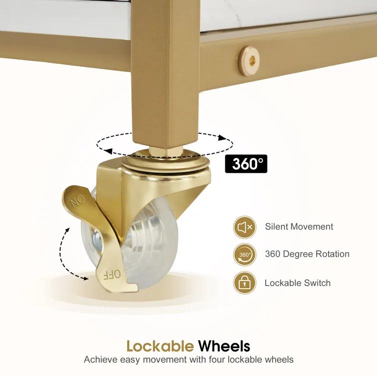 BarberPub Salon Utility Cart with Hair Dryer Holders and 3 Drawers, Lockable Wheels
