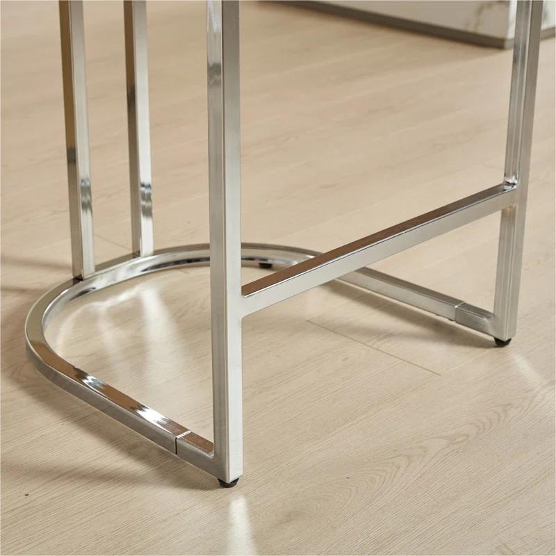 Rosdorf Park 25" Counter Height Bar Stools Set Of 2, Modern Velvet Barstools With Button Back&Rivet Trim Upholstered Kitchen Island Chairs With Sturdy Chromed Metal Base Legs Farmhouse Bar Stools,