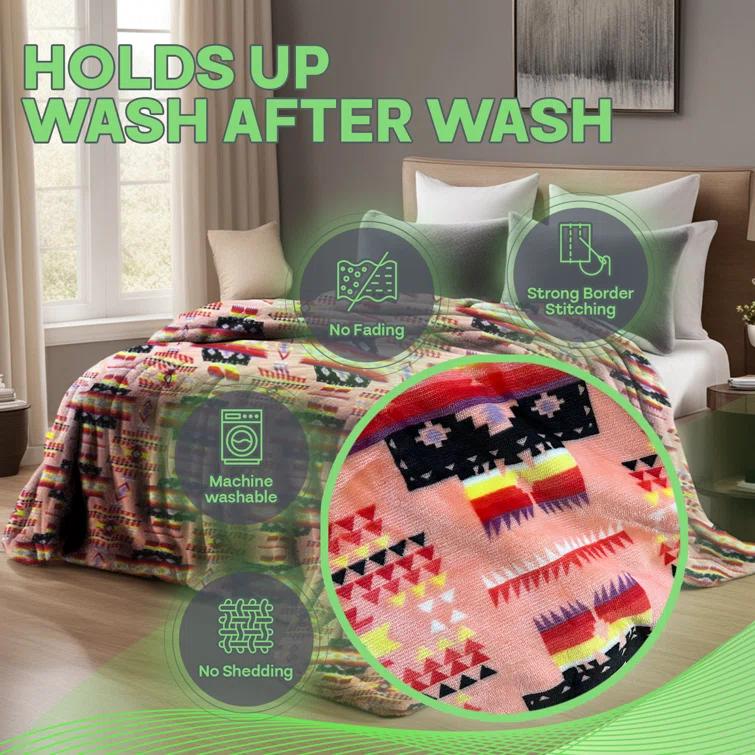 WW Sheets Luxuriously Cozy, Super Warm & Soft Aztec Bed Blanket, Southwestern Style Throw Blanket