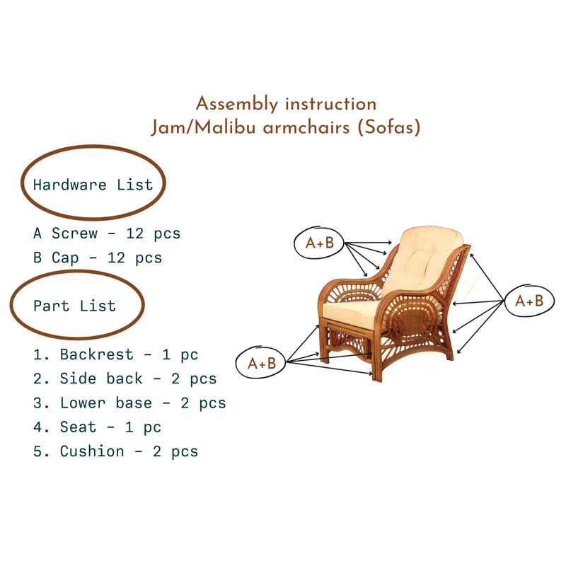 Bay Isle Home™ Malibu Lounge Set Of 4: 2 Natural Rattan Wicker Chairs, Loveseat And Coffee Table W/Glass Handmade, Natural Color
