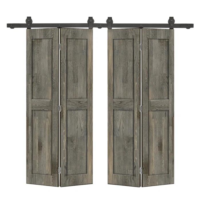 Calhome 2 Panel Shaker Pine Wood Bi-Fold Door with Sliding Barn Door Hardware Kit