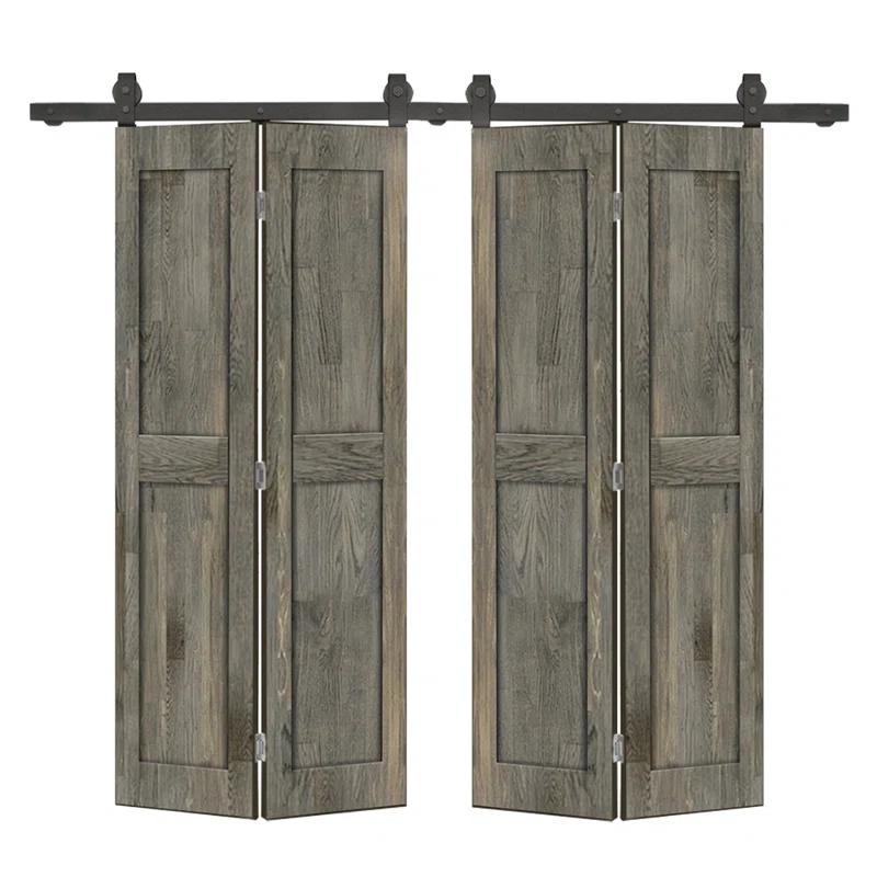 Calhome 2 Panel Shaker Pine Wood Bi-Fold Door with Sliding Barn Door Hardware Kit