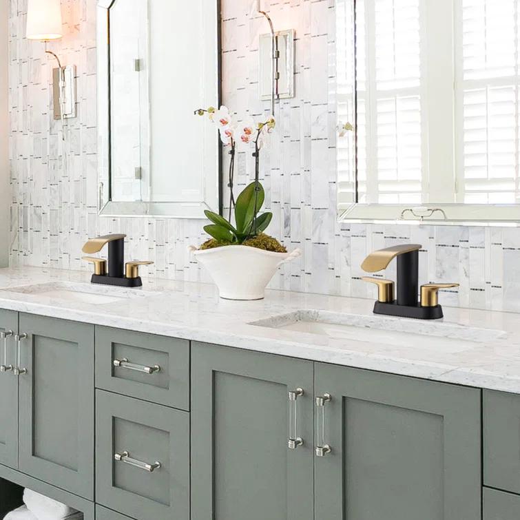 Aleasha 4-inch Centerset Double Handle Waterfall Bathroom Sink Faucet with Pop-up Drain Kit AL-2C69GB