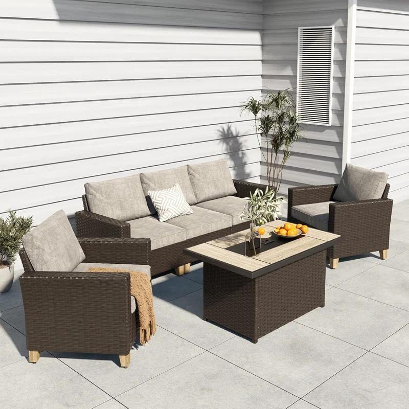 olilawn Olilawn Outdoor 43-Inch CSA Safety Approved Gas Fire Pit Table 50000 BTU Rectangle Propane Fire Pit with Ceramic Tile Top and Wicker Base