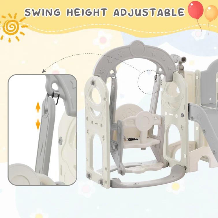 Mocoloo Toddler Slide and Swing Set 7 in 1, Kids Climber Slide Playset with with Ball & Hoop, Telescope