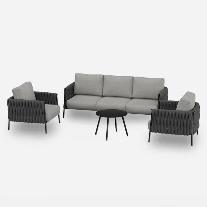 EAST OAK Patio Furniture Set 5 Pieces Sofa with Two Round Coffee Table  and Waterproof Thick Cushion Deep Seating