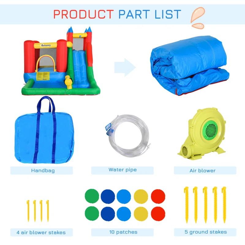 GZMWON Outsunny 6-In-1 Kids Bounce House Inflatable Water Slide With Pool, Water Cannon, Climbing Wall, Inflator Included, Jumping Castle Kids Backyard Activity Outdoor Water Play Toy