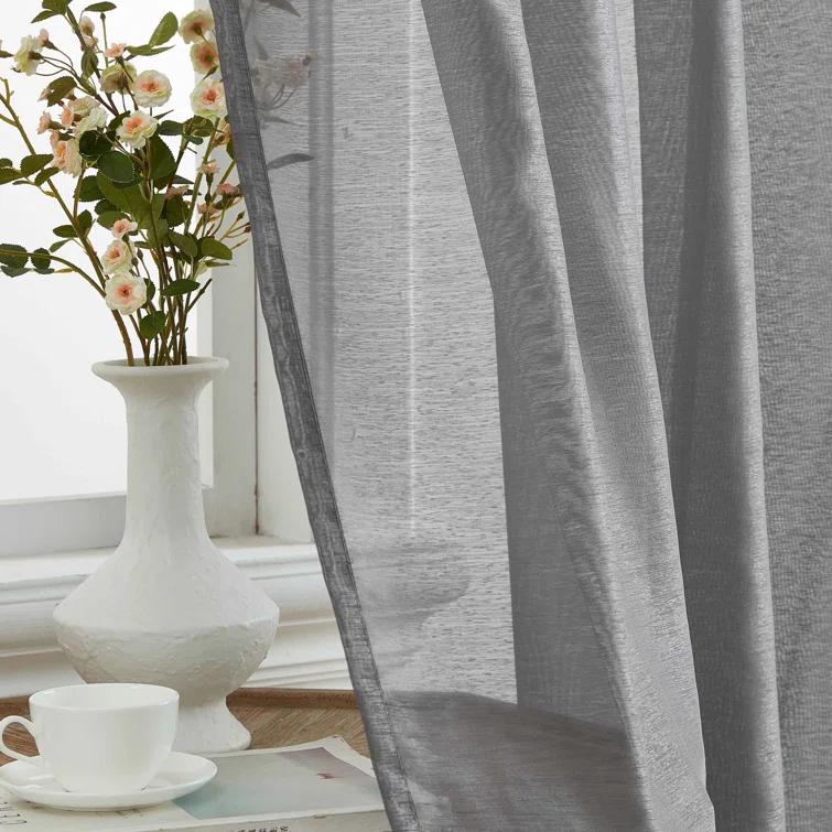 Ebern Designs Lauren Polyester Semi Sheer Curtain Pair (Set of 2)